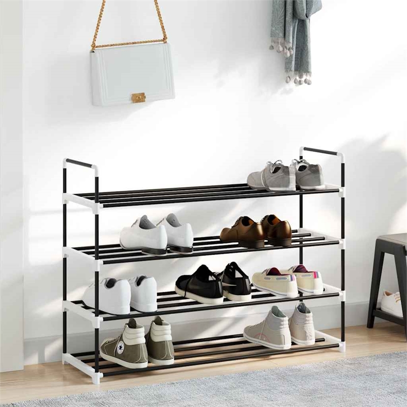 vidaXL Metal and Plastic Medium Shoe Rack in Black