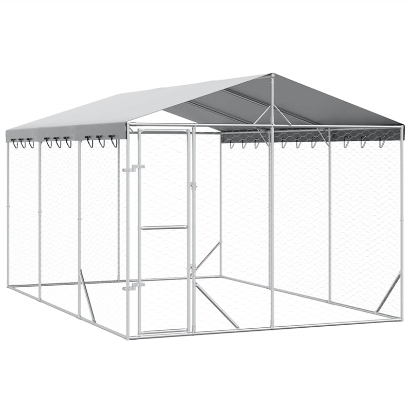 vidaXL Galvanized steel Outdoor Dog Kennel in Silver