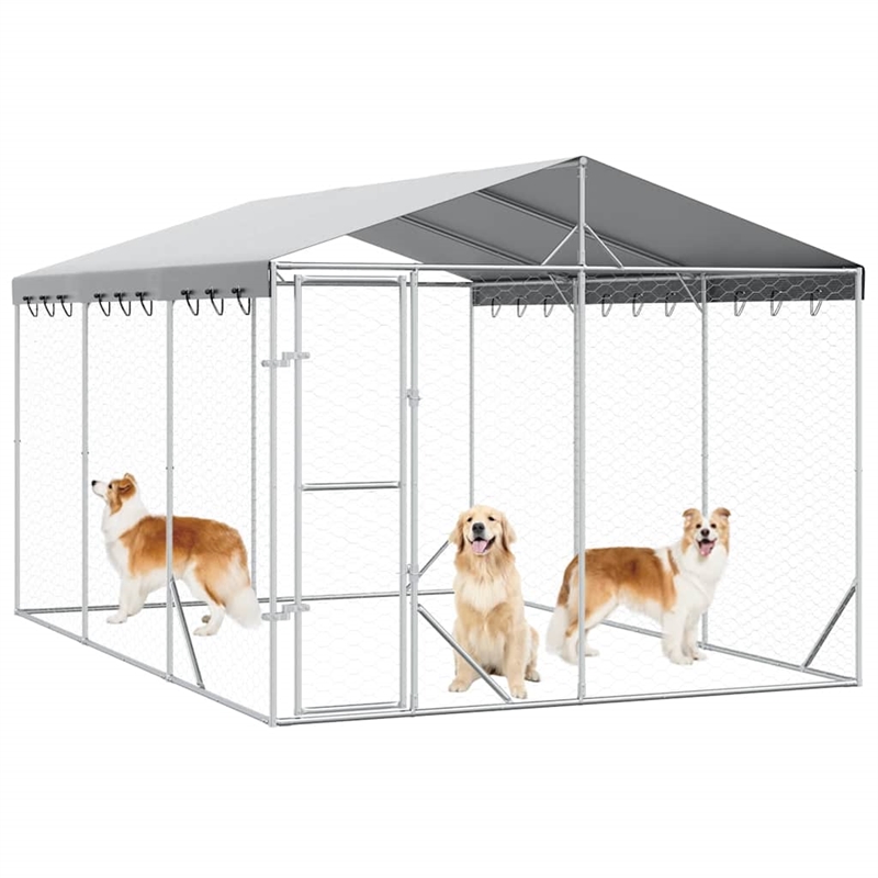 vidaXL Galvanized steel Outdoor Dog Kennel in Silver