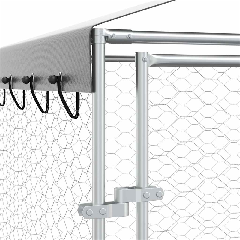 vidaXL Galvanized steel Outdoor Dog Kennel in Silver