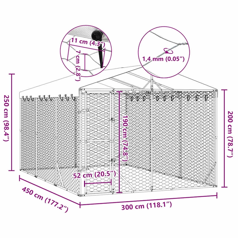 vidaXL Galvanized steel Outdoor Dog Kennel in Silver