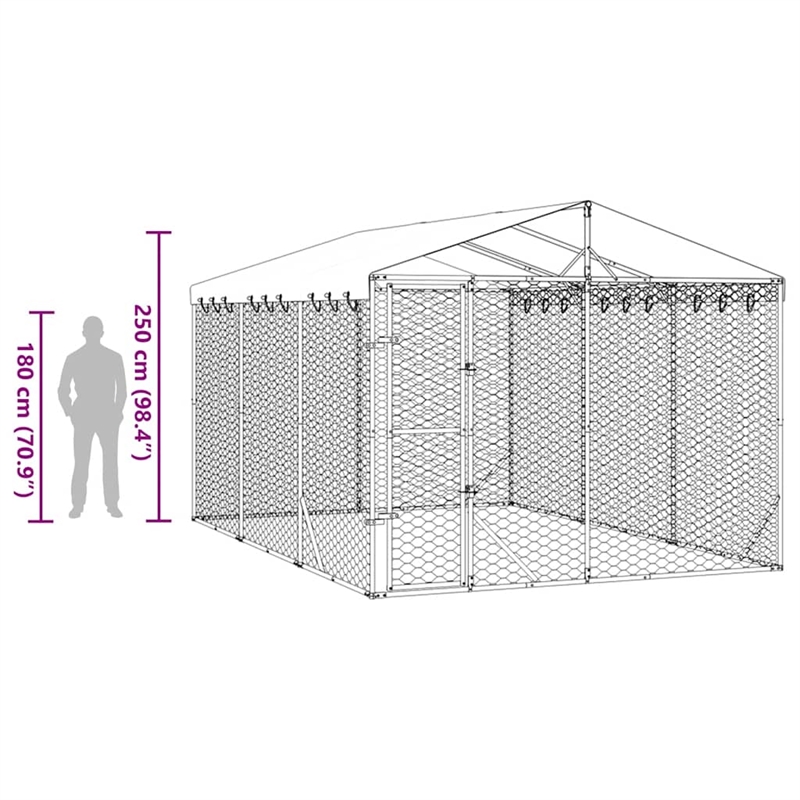 vidaXL Galvanized steel Outdoor Dog Kennel in Silver