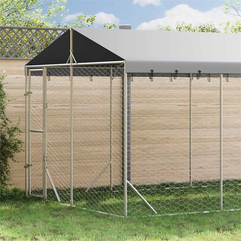 vidaXL Galvanized steel Outdoor Dog Kennel in Silver