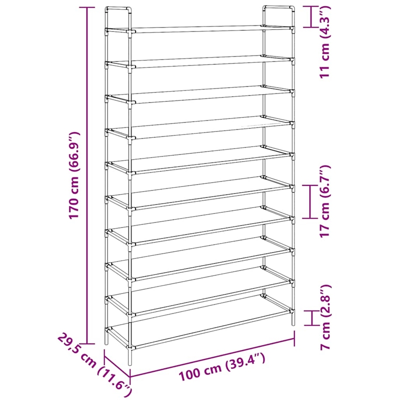 vidaXL Metal and Non-Woven Fabric Lightweight Shoe Rack in Black