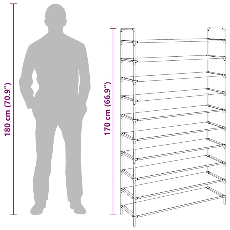 vidaXL Metal and Non-Woven Fabric Lightweight Shoe Rack in Black