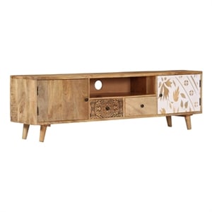 vidaXL 55.1&quot Solid Mango Wood TV Stand in Multicolor