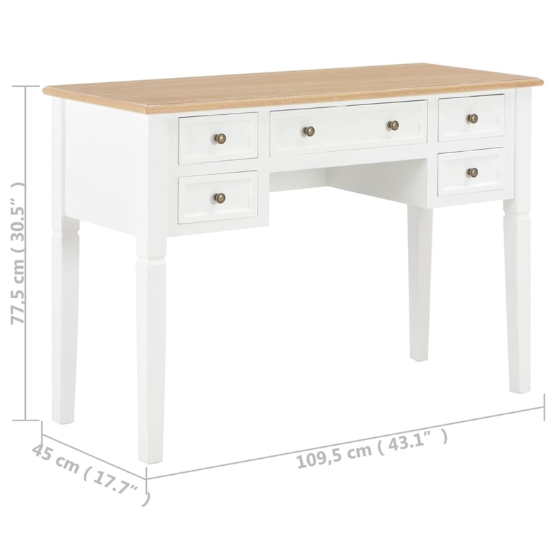 vidaXL Pinewood Standard Writing Desk in White/Brown