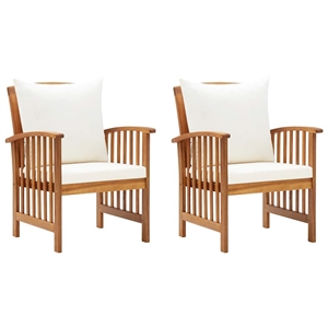 vidaXL Solid Acacia Wood Garden Chair - Natural & Cream White Cushions(Set of 2)
