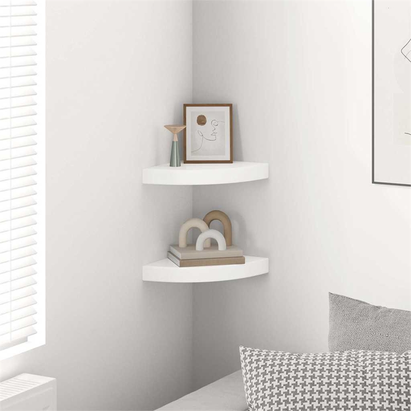vidaXL MDF and Metal Corner Shelf in White Honeycomb (Set of 2)