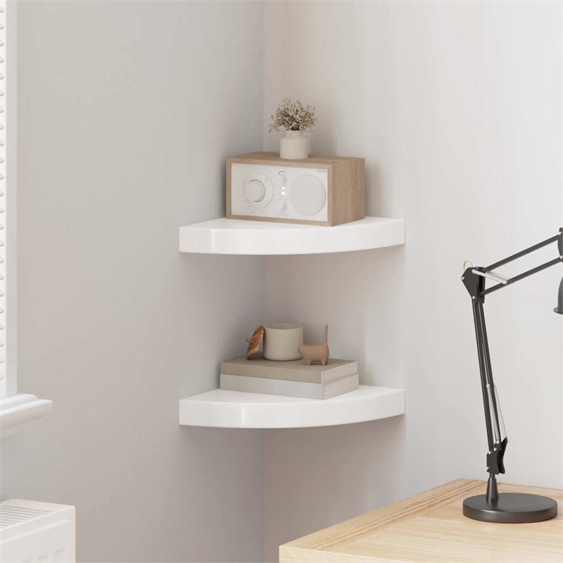 vidaXL MDF and Metal Corner Shelf in White Honeycomb (Set of 2)