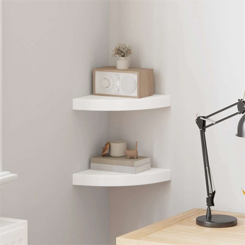 vidaXL MDF and Metal Corner Shelf in White Honeycomb (Set of 2)