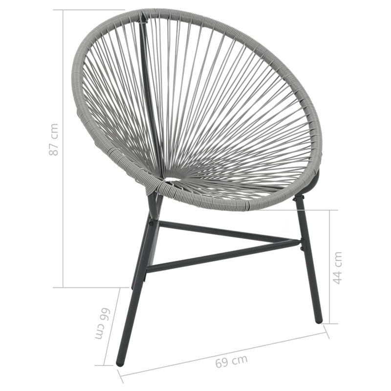 vidaXL Polyethylene Rattan Round Modern Moon Chair in Gray
