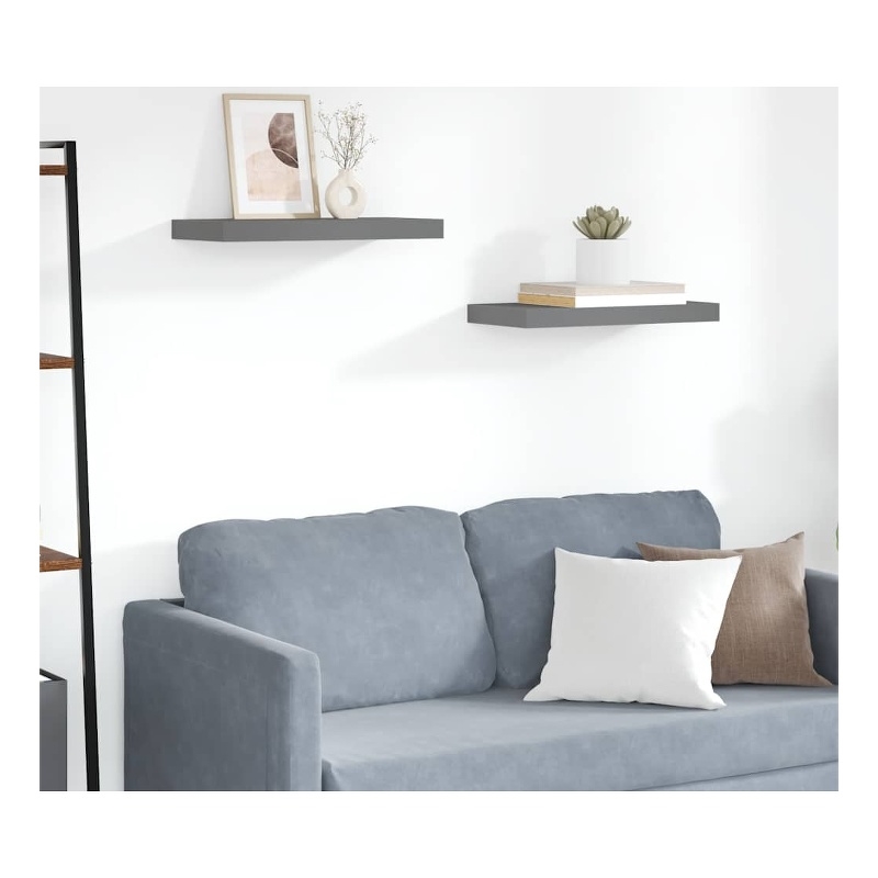 vidaXL MDF and Metal Wall Shelf in Gray Honeycomb (Set of 2)