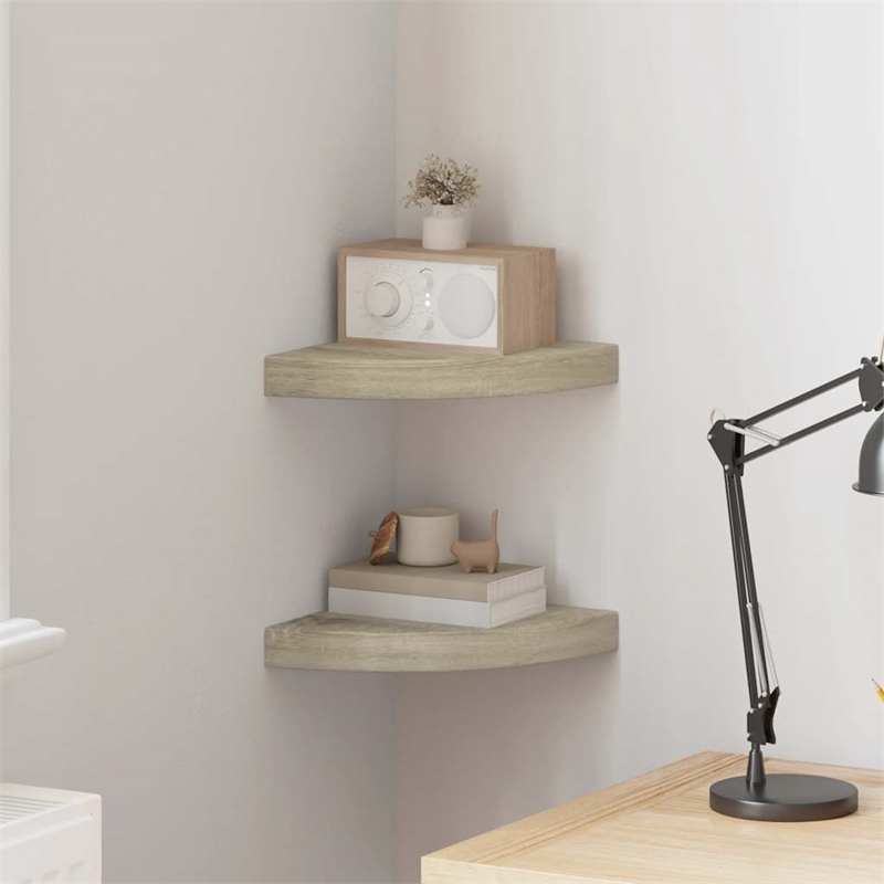 vidaXL MDF and Metal Corner Shelf in Oak Honeycomb (Set of 2)