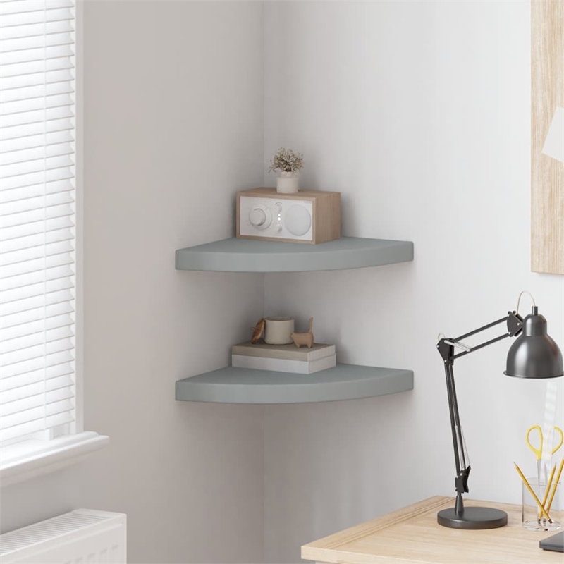 vidaXL MDF and Metal Corner Shelf in Gray Honeycomb (Set of 2)