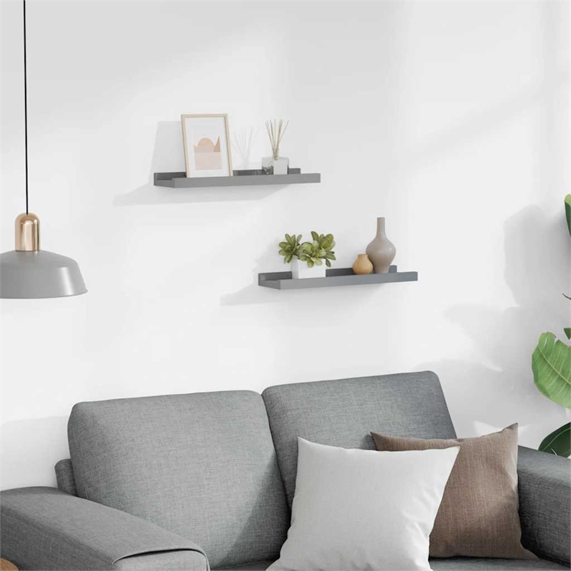vidaXL MDF Frame Ledge Shelf in Gray (Set of 2)