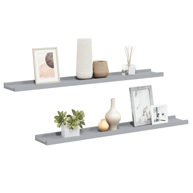 vidaXL Lacquered MDF Frame Ledge Shelf in Gray (Set of 2)