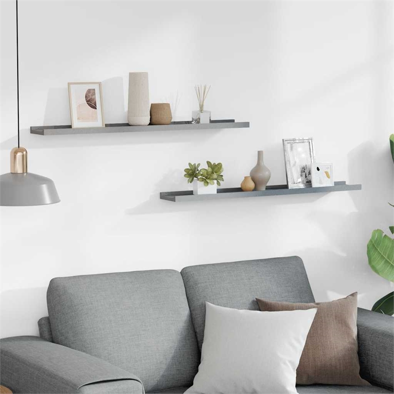 vidaXL Lacquered MDF Frame Ledge Shelf in Gray (Set of 2)