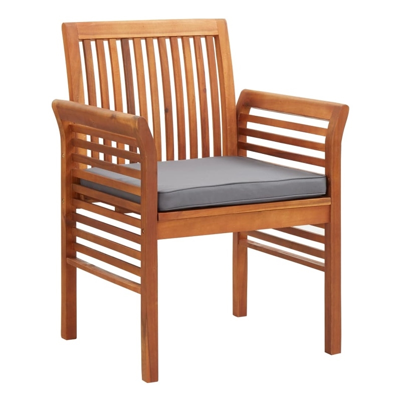 vidaXL Solid Acacia Wood Dining Chair in Brown Frame/Dark Gray Cushion