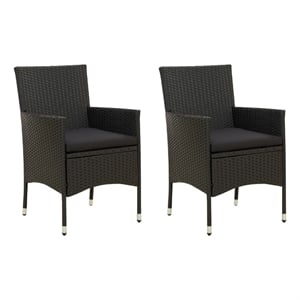 vidaXL Poly Rattan Medium Garden Chair in Black (Set of 2)