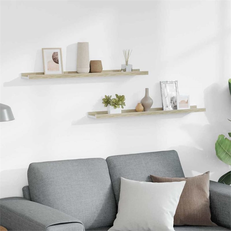 vidaXL MDF Wall Shelf in White and Sonoma Oak (Set of 2)