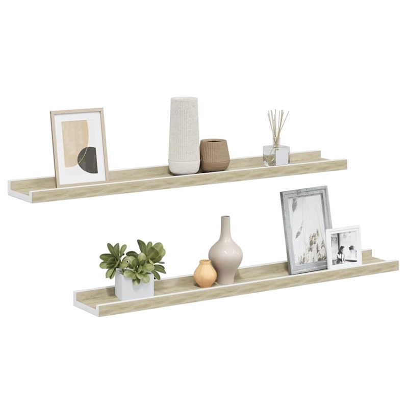 vidaXL MDF Wall Shelf in White and Sonoma Oak (Set of 2)