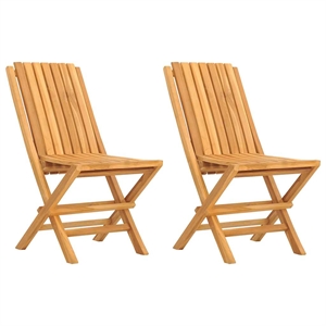 vidaXL Solid Teak Wood Medium Folding Garden Chair in Teak (Set of 2)