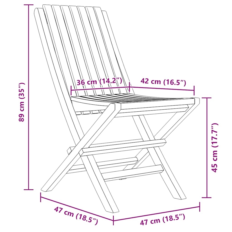 vidaXL Solid Teak Wood Medium Folding Garden Chair in Teak (Set of 2)