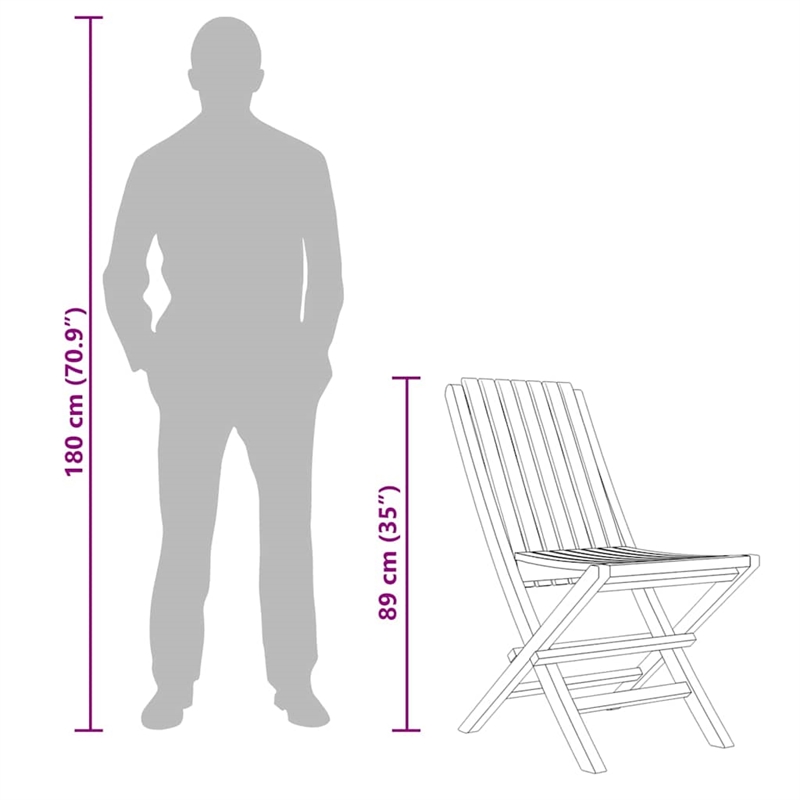 vidaXL Solid Teak Wood Medium Folding Garden Chair in Teak (Set of 2)