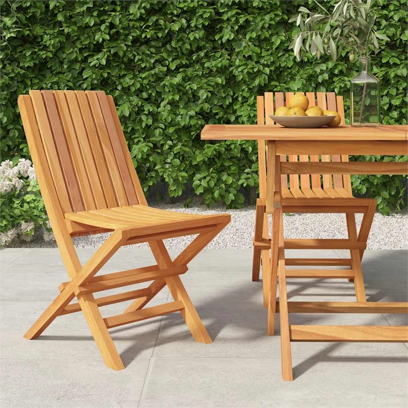 vidaXL Solid Teak Wood Medium Folding Garden Chair in Teak (Set of 2)