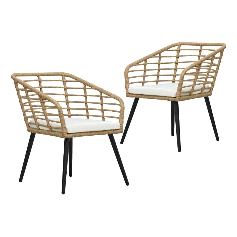 vidaXL PE Rattan Medium Ergonomic Garden Chair in Oak (Set of 2)