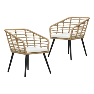 vidaXL PE Rattan Medium Ergonomic Garden Chair in Oak (Set of 2)