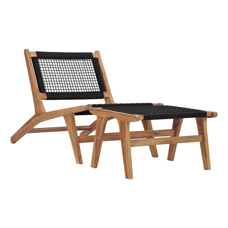vidaXL Wood Sun Lounger in Natural and Black Cushions