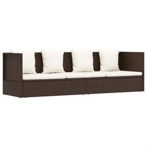 vidaXL Foldable Rattan Sun Lounger in Brown and Cream White Cushions