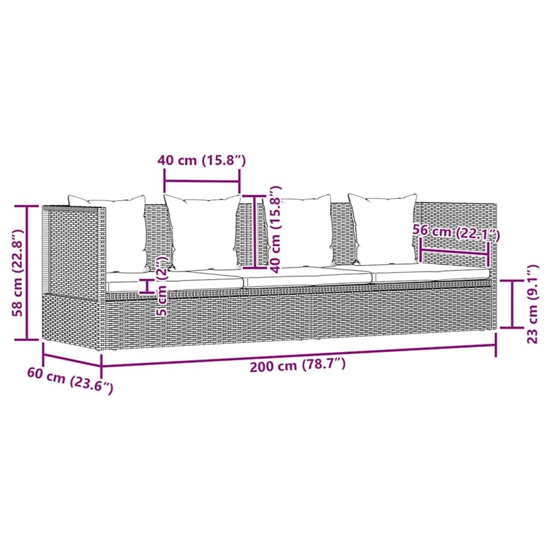 vidaXL Foldable Rattan Sun Lounger in Brown and Cream White Cushions