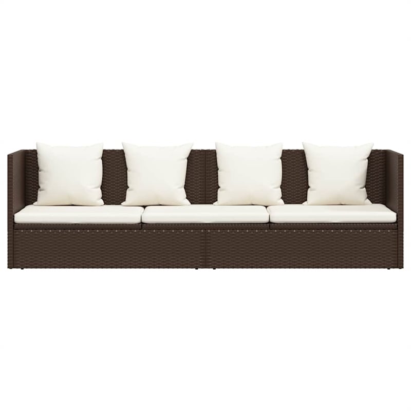 vidaXL Foldable Rattan Sun Lounger in Brown and Cream White Cushions
