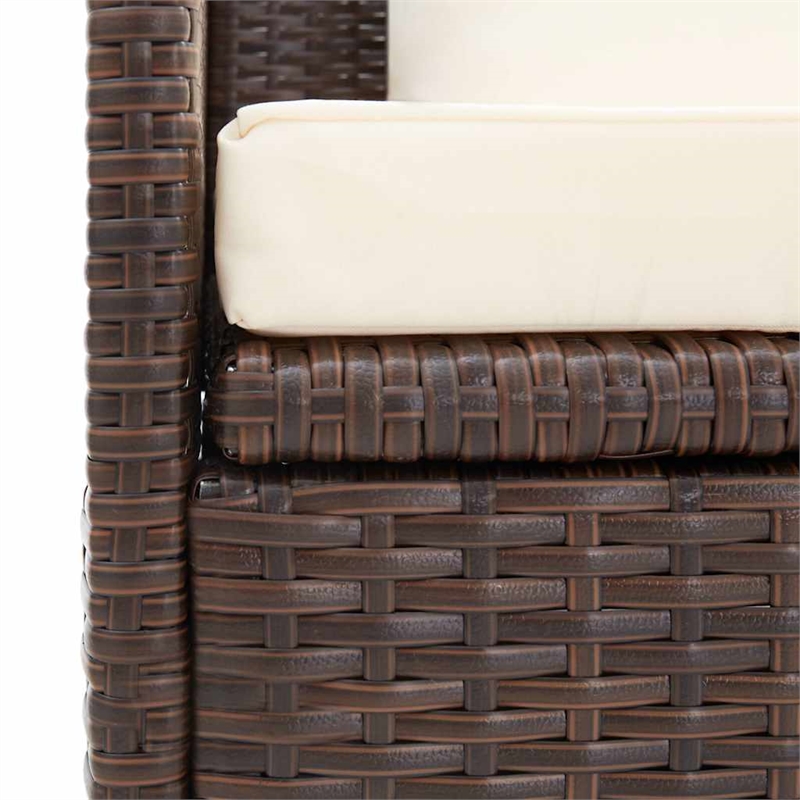 vidaXL Foldable Rattan Sun Lounger in Brown and Cream White Cushions