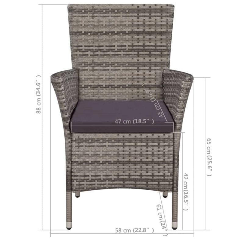 vidaXL Poly Rattan Standard Dining Chair with Stool in Gray