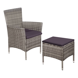 vidaXL Poly Rattan Standard Dining Chair with Stool in Gray