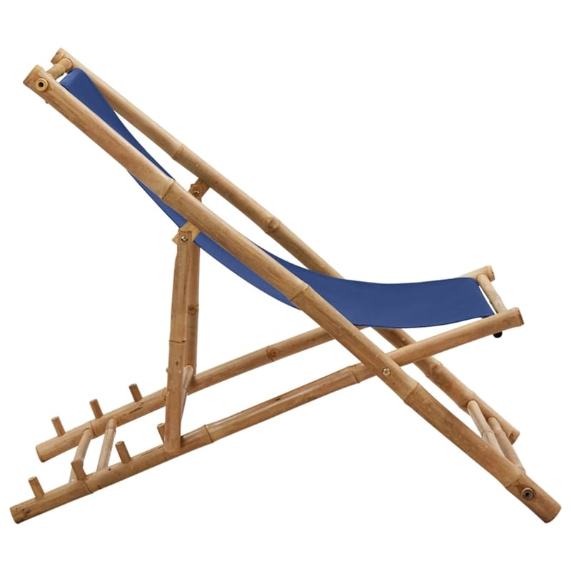 vidaXL Bamboo Compact Foldable Beach Chair in Navy Blue