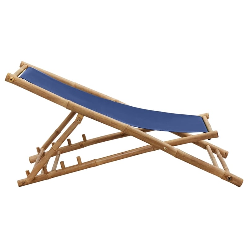 vidaXL Bamboo Compact Foldable Beach Chair in Navy Blue