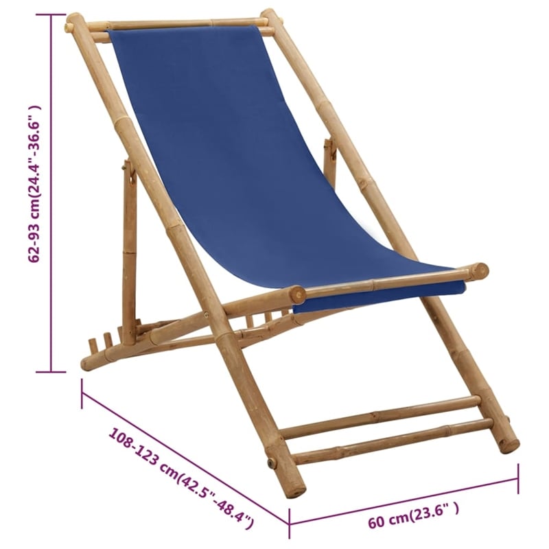 vidaXL Bamboo Compact Foldable Beach Chair in Navy Blue