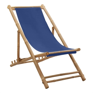 vidaXL Bamboo Compact Foldable Beach Chair in Navy Blue