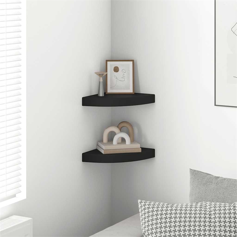 vidaXL MDF and Metal Corner Shelf in Black Honeycomb (Set of 2)