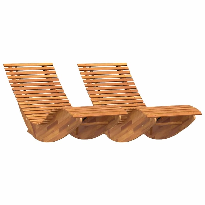 vidaXL 2 Pcs Solid Acacia Wood Sun Lounger in Brown