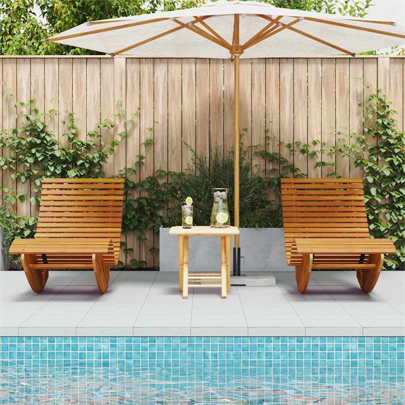 vidaXL 2 Pcs Solid Acacia Wood Sun Lounger in Brown