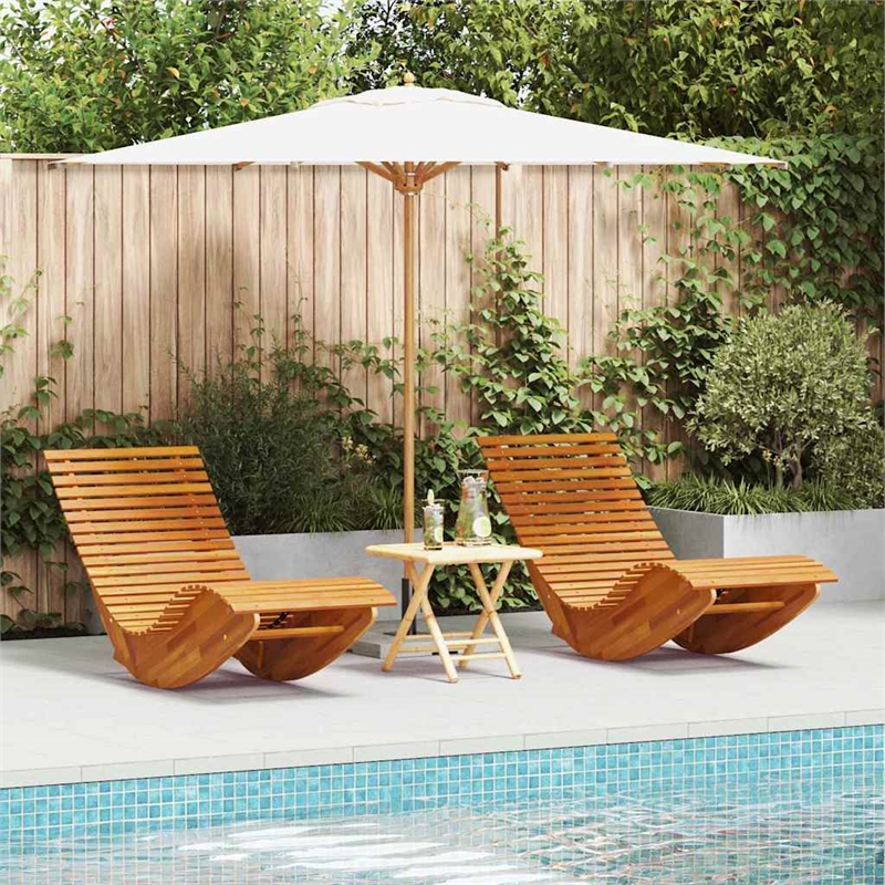 vidaXL 2 Pcs Solid Acacia Wood Sun Lounger in Brown