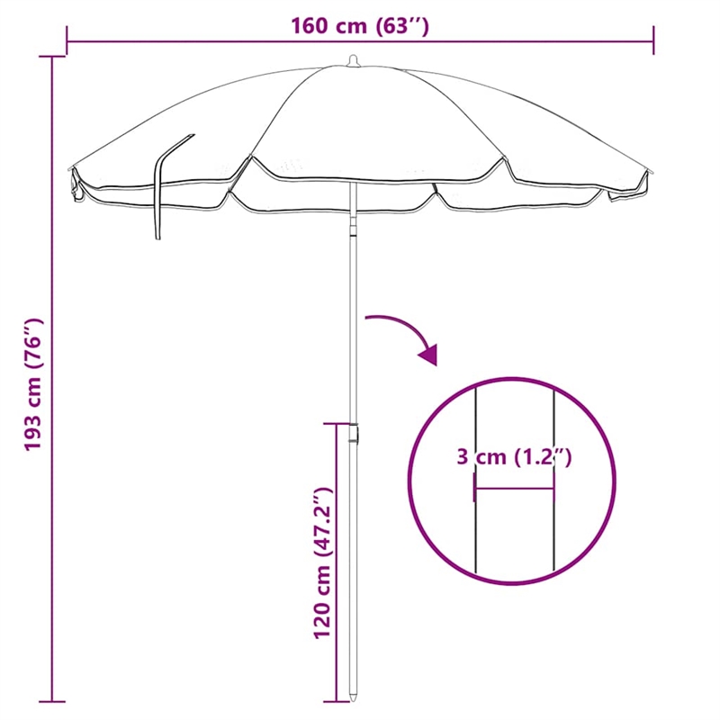 vidaXL Steel Medium Foldable Garden Parasol in Blue Polyester