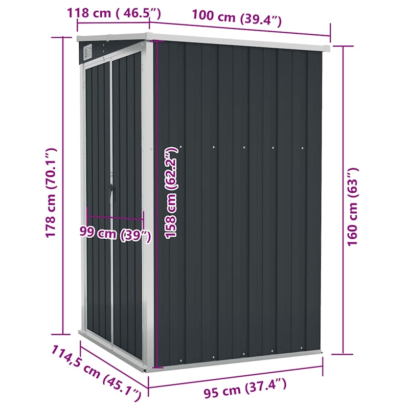 vidaXL Large Galvanized Steel Tool Shed in Anthracite