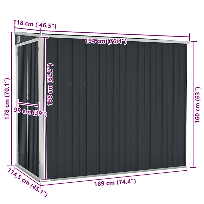 vidaXL Galvanized Steel Garden Shed in Anthracite